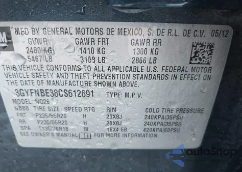 2012 Cadillac Srx Performance Collection z USA, uszkodzony, nr VIN 3GYFNBE38CS612691